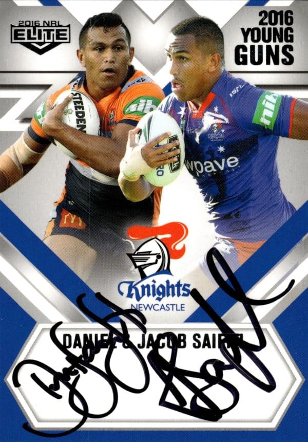 2016 NRL Elite Young Guns Signature - YG08 Daniel & Jacob Saifiti Newcastle Knights