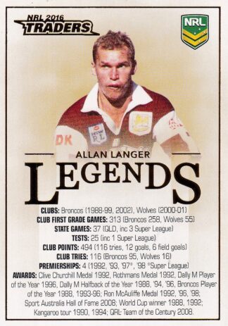 2016 NRL Traders Legends Case Card - CC1 Allan Langer Brisbane Broncos