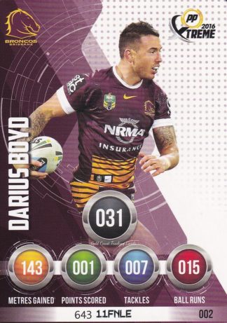 2016 NRL Xtreme Common Card - Base 002 Darius Boyd Brisbane Broncos