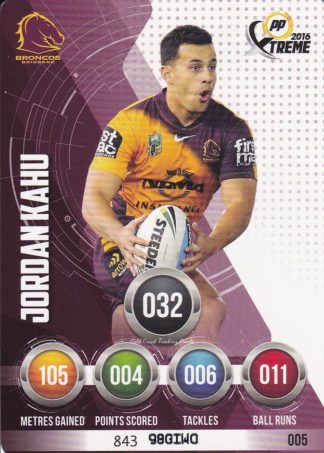 2016 NRL Xtreme Common Card - Base 005 Jordan Kahu Brisbane Broncos