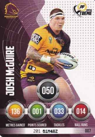 2016 NRL Xtreme Common Card - Base 007 Josh McGuire Brisbane Broncos