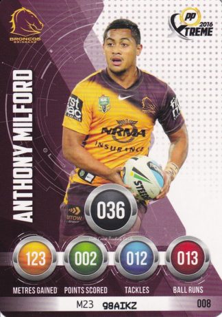 2016 NRL Xtreme Common Card - Base 008 Anthony Milford Brisbane Broncos