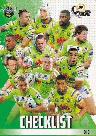 2016 NRL Xtreme Common Card - Base 013 Checklist Canberra Raiders