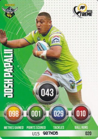 2016 NRL Xtreme Common Card - Base 020 Josh Papalii Canberra Raiders