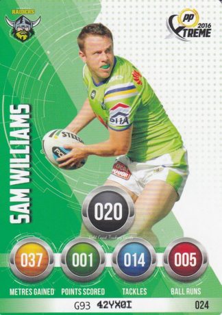 2016 NRL Xtreme Common Card - Base 024 Sam Williams Canberra Raiders