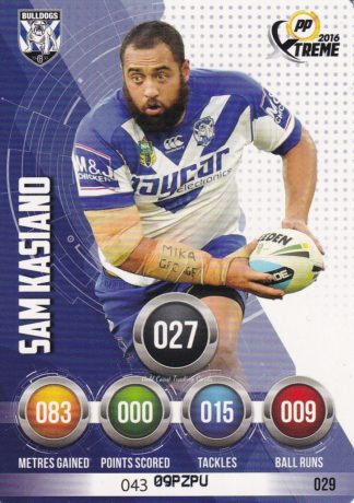 2016 NRL Xtreme Common Card - Base 029 Sam Kasiano Canterbury Bulldogs