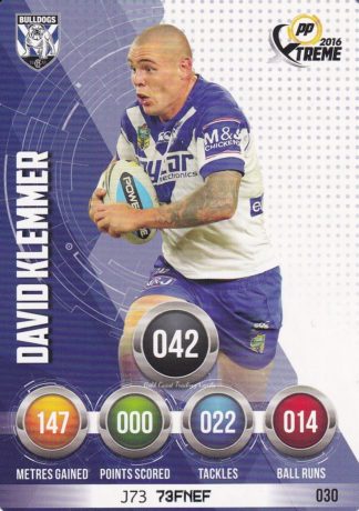 2016 NRL Xtreme Common Card - Base 030 David Klemmer Canterbury Bulldogs