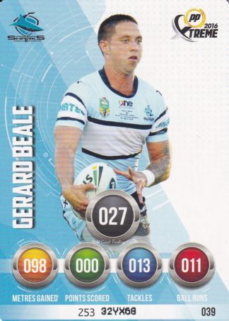 2016 NRL Xtreme Common Card - Base 039 Gerard Beale Cronulla Sharks