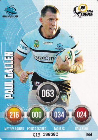 2016 NRL Xtreme Common Card - Base 044 Paul Gallen Cronulla Sharks