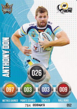 2016 NRL Xtreme Common Card - Base 052 Anthony Don Gold Coast Titans