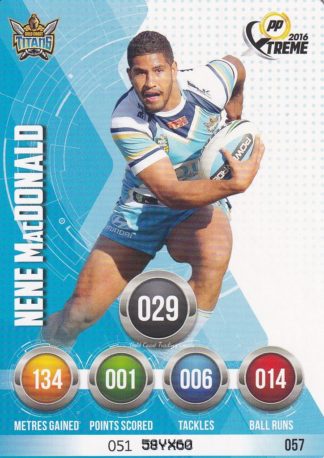 2016 NRL Xtreme Common Card - Base 057 Nene Macdonald Gold Coast Titans