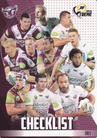 2016 NRL Xtreme Common Card - Base 061 Checklist Manly Sea Eagles