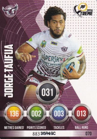 2016 NRL Xtreme Common Card - Base 070 Jorge Taufua Manly Sea Eagles