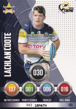2016 NRL Xtreme Common Card - Base 100 Lachlan Coote North Qld Cowboys