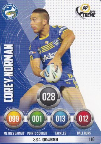 2016 NRL Xtreme Common Card - Base 116 Corey Norman Parramatta Eels