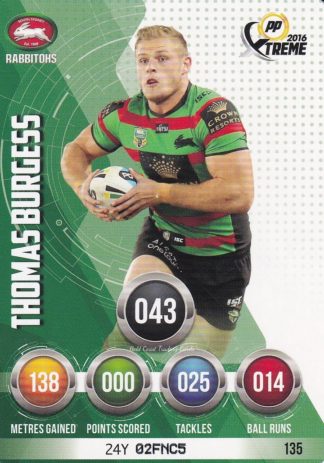 2016 NRL Xtreme Common Card - Base 135 Thomas Burgess South Sydney Rabbitohs