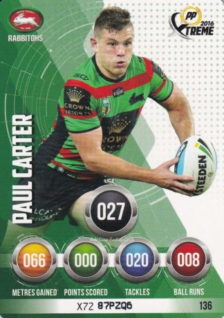 2016 NRL Xtreme Common Card - Base 136 Paul Carter South Sydney Rabbitohs