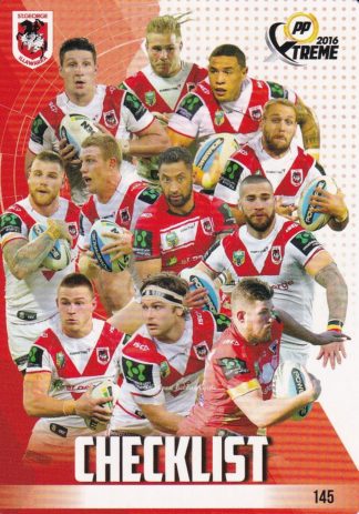 2016 NRL Xtreme Common Card - Base 145 Checklist St George Dragons