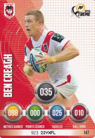 2016 NRL Xtreme Common Card - Base 147 Ben Creagh St George Dragons