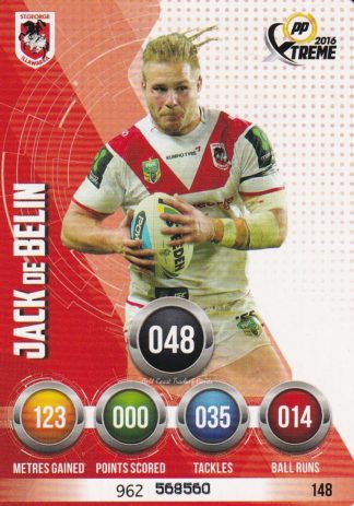 2016 NRL Xtreme Common Card - Base 148 Jack De Belin St George Dragons