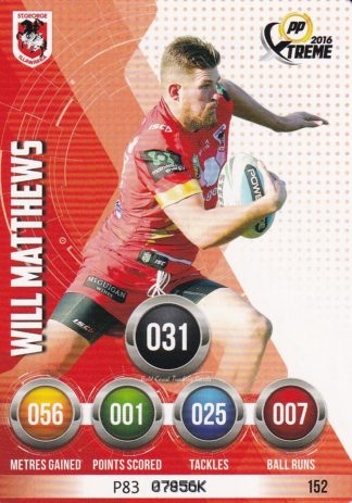 2016 NRL Xtreme Common Card - Base 152 Will Matthews St George Dragons