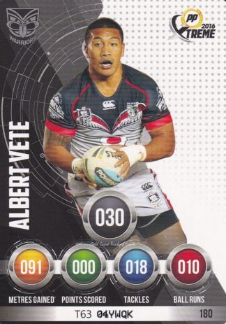 2016 NRL Xtreme Common Card - Base 180 Albert Vete Warriors