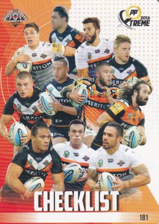 2016 NRL Xtreme Common Card - Base 181 Checklist Wests Tigers