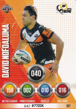 2016 NRL Xtreme Common Card - Base 187 David Nofoaluma Wests Tigers