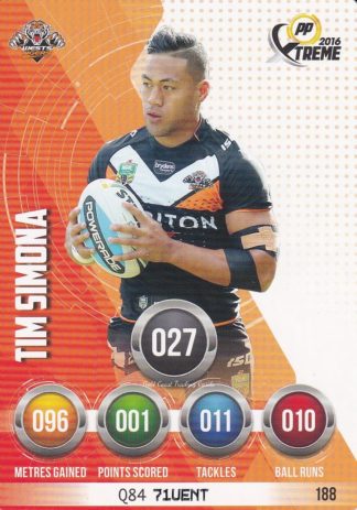 2016 NRL Xtreme Common Card - Base 188 Tim Simona Wests Tigers