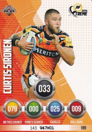 2016 NRL Xtreme Common Card - Base 189 Curtis Sironen Wests Tigers