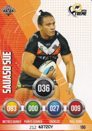 2016 NRL Xtreme Common Card - Base 190 Sauaso Sue Wests Tigers