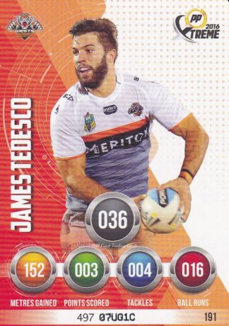 2016 NRL Xtreme Common Card - Base 191 James Tedesco Wests Tigers