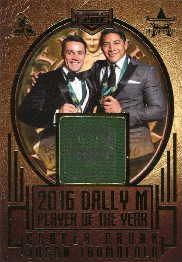 2017 NRL Elite Dally M Award Ribbon Card - DMR1 Cooper Cronk & Jason Taumalolo