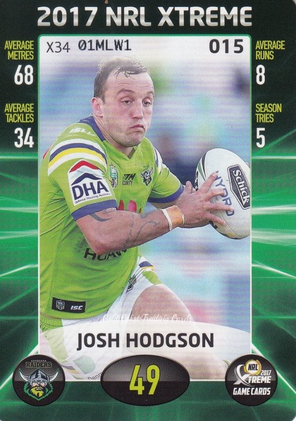 2017 NRL Xtreme Common Card - Base 015 Josh Hodgson Canberra Raiders