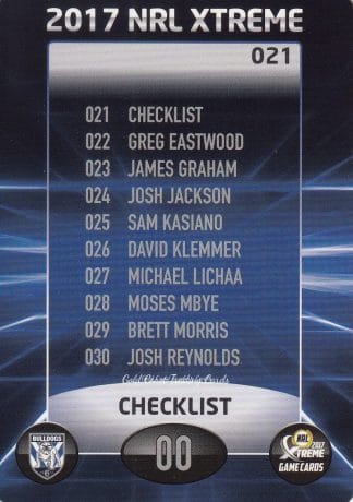 2017 NRL Xtreme Common Card - Base 021 Checklist Canterbury Bulldogs