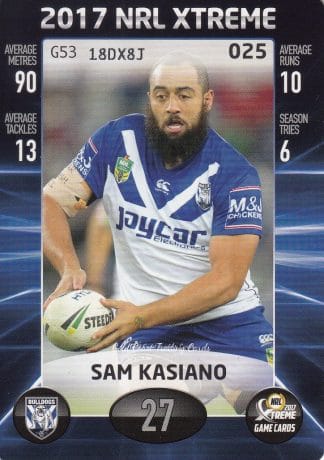 2017 NRL Xtreme Common Card - Base 025 Sam Kasiano Canterbury Bulldogs