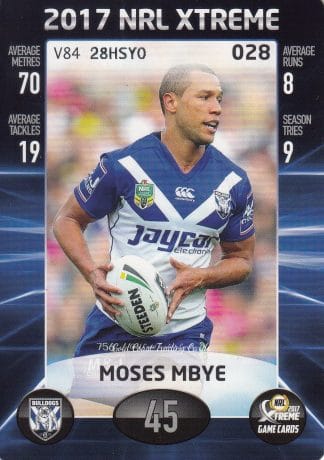 2017 NRL Xtreme Common Card - Base 028 Moses Mbye Canterbury Bulldogs