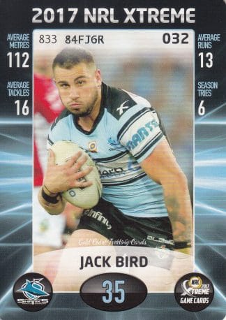 2017 NRL Xtreme Common Card - Base 032 Jack Bird Cronulla Sharks