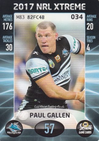 2017 NRL Xtreme Common Card - Base 034 Paul Gallen Cronulla Sharks
