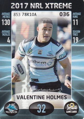 2017 NRL Xtreme Common Card - Base 036 Valentine Holmes Cronulla Sharks