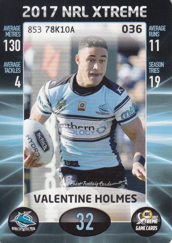 2017 NRL Xtreme Common Card - Base 036 Valentine Holmes Cronulla Sharks