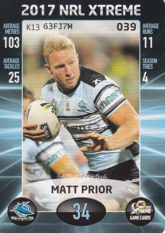 2017 NRL Xtreme Common Card - Base 039 Matt Prior Cronulla Sharks