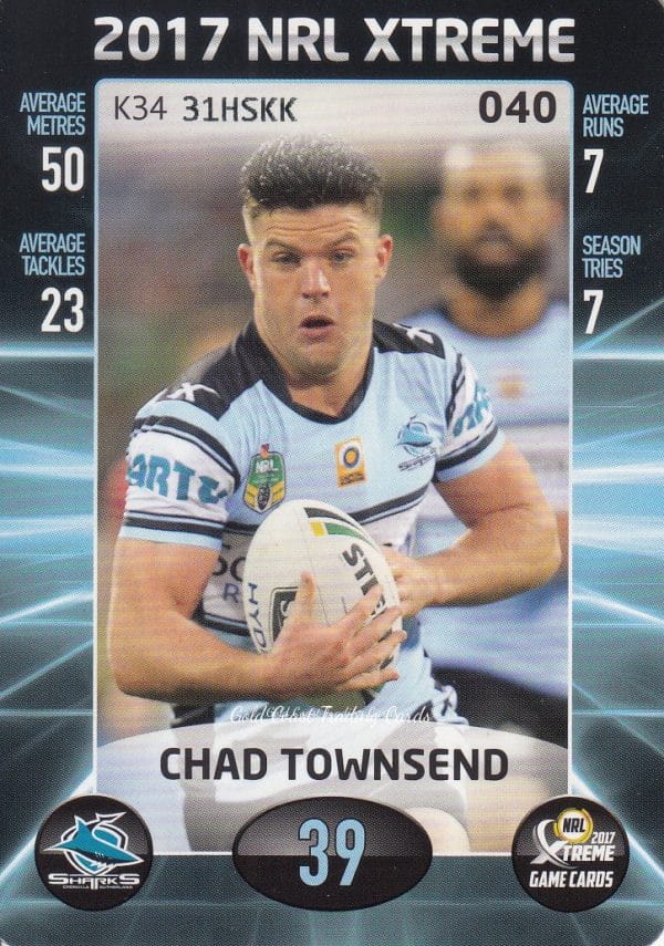2017 NRL Xtreme Common Card - Base 040 Chad Townsend Cronulla Sharks