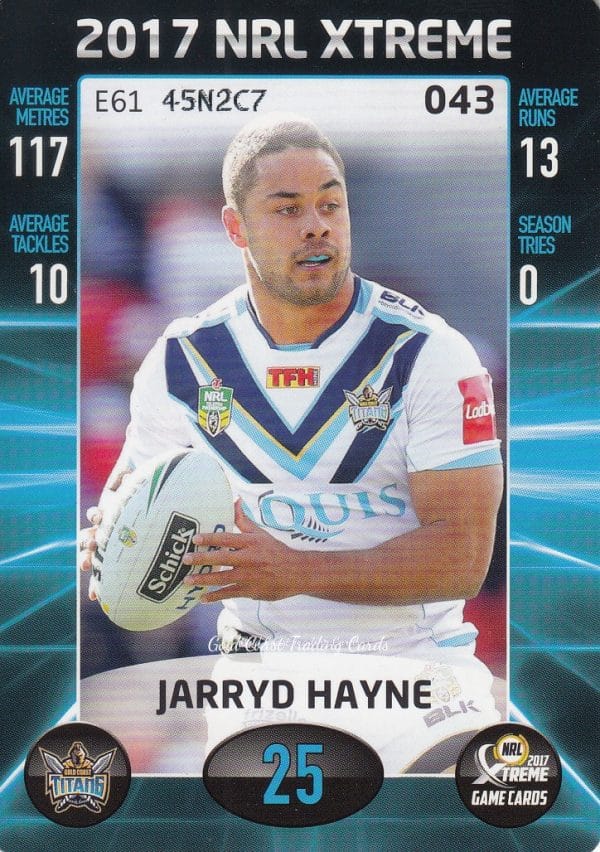2017 NRL Xtreme Common Card - Base 043 Jarryd Hayne Gold Coast Titans