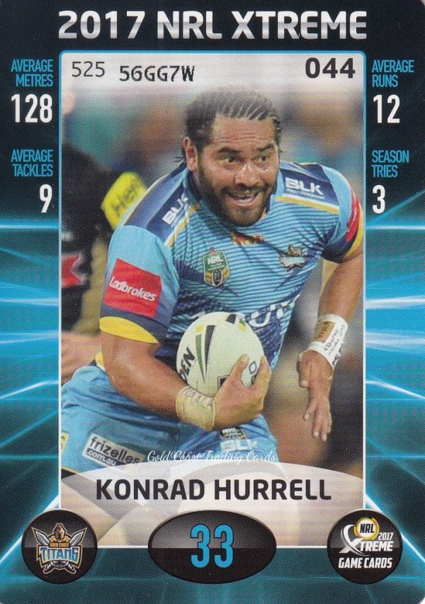 2017 NRL Xtreme Common Card - Base 044 Konrad Hurrell Gold Coast Titans