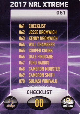 2017 NRL Xtreme Common Card - Base 061 Checklist Melbourne Storm