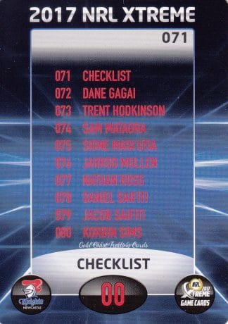 2017 NRL Xtreme Common Card - Base 071 Checklist Newcastle Knights