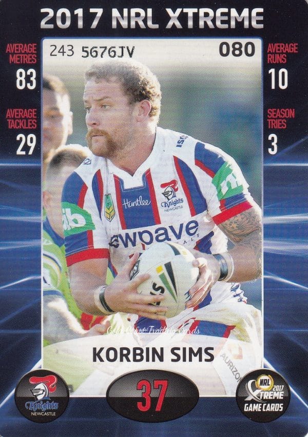2017 NRL Xtreme Common Card - Base 080 Korbin Sims Newcastle Knights