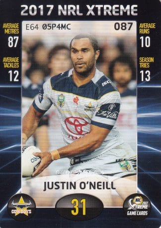 2017 NRL Xtreme Common Card - Base 087 Justin O'Neill North QLD Cowboys