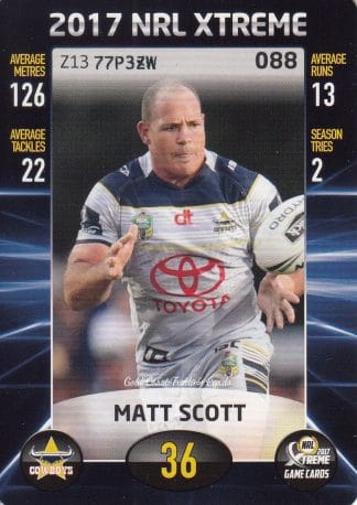 2017 NRL Xtreme Common Card - Base 088 Matt Scott North QLD Cowboys